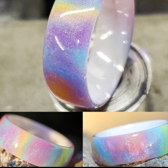 ❌SOLD ❌New Blue Cloud Fire Opal Handmade Band Ring for Necklace or Hand - Picture 13 of 15